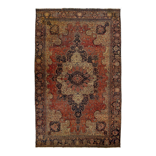 Oversized Antique Persian Farahan Red Wool Rug Featuring a Medallion Design For Sale
