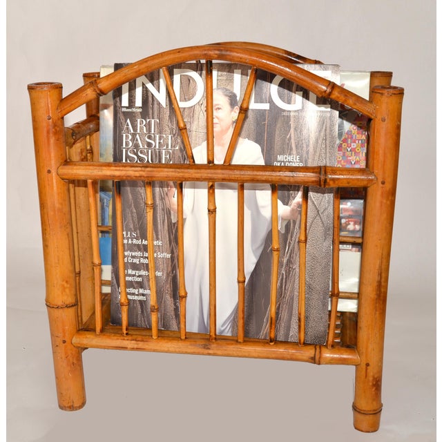 Asian Style 1950s Chinoiserie Bamboo Hand-Crafted Magazine Rack Newspaper Stand For Sale - Image 4 of 17