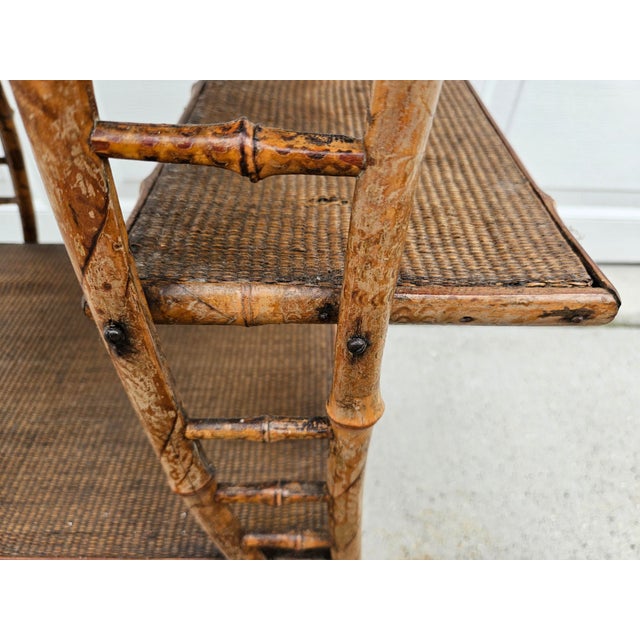 Weathered Burnt Bamboo Reed Side Table Plant Stand For Sale - Image 13 of 14