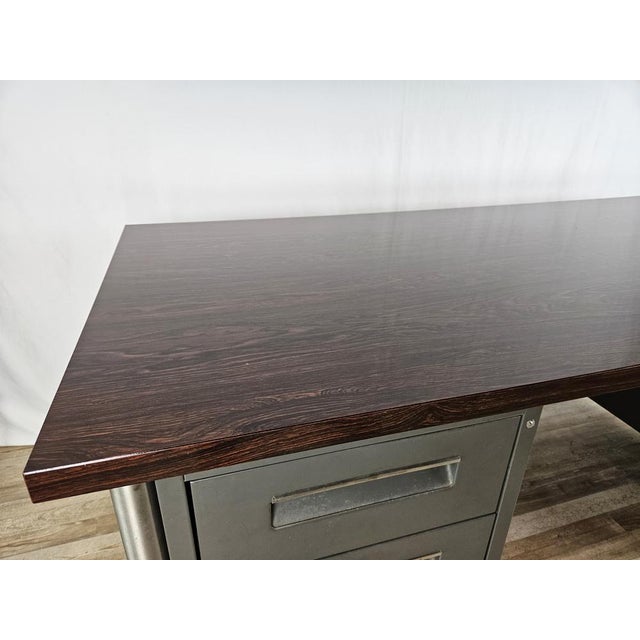 1970s Iron Desk with Rosewood Laminate Top from Mobiltecnica Turin, Italy, 1970s For Sale - Image 5 of 18