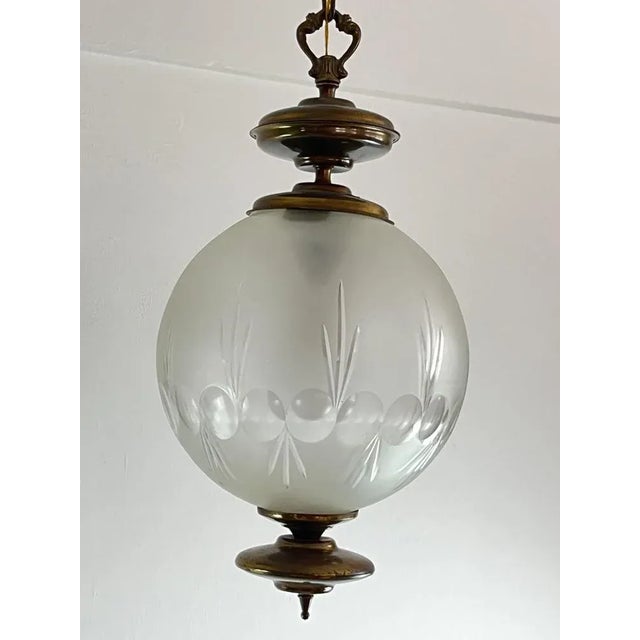 Metal Vintage Bronze and Glass Chandelier, Italy, 1970s For Sale - Image 7 of 9