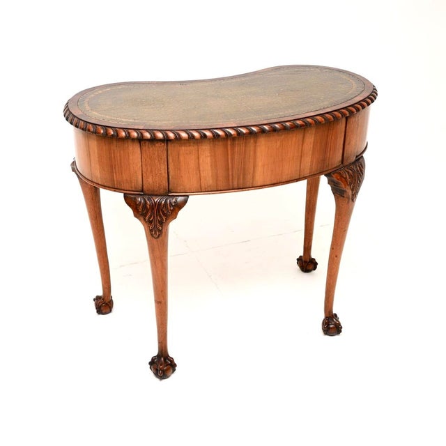 Antique Burr Walnut Leather Top Kidney Shaped Desk, 1900 For Sale - Image 3 of 11