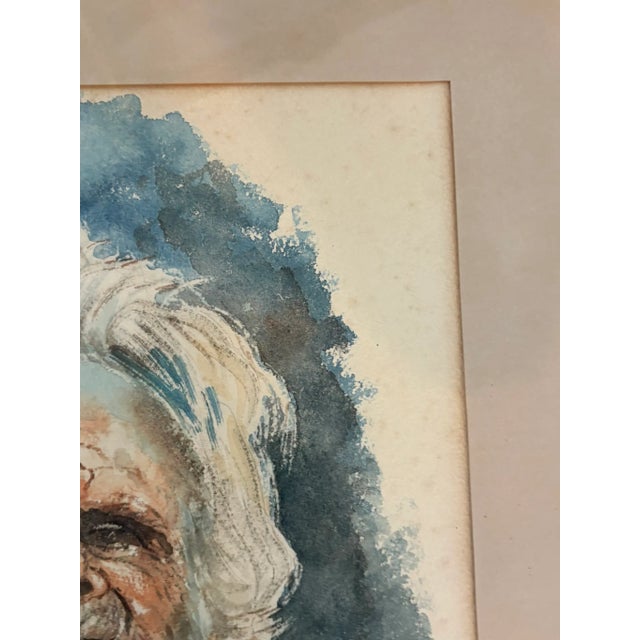 Vintage Watercolor Portrait of Old Man With Beard Original & Signed Gilded Wood Frame For Sale - Image 13 of 15