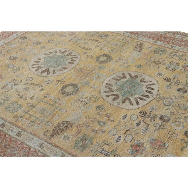 Rug & Kilim’s Khotan Rug in Gold and Red With Geometric Patterns For Sale In New York - Image 6 of 7