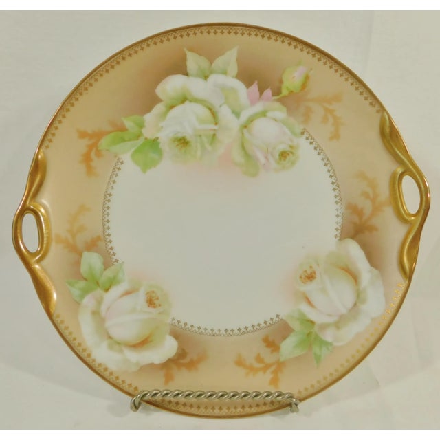 Ceramic Antique Hanusch & Bernhardt Hub Austria Hand Painted Roses Handled Serving Tray For Sale - Image 7 of 7