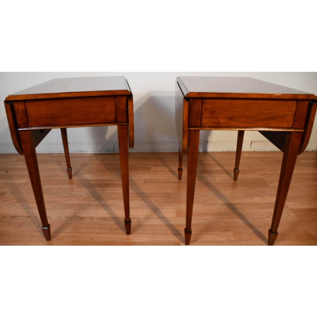 1950s 1950s Pair of Vintage Hekman Cherry Inlaid Drop-Leaf Pembroke Side Tables / End Tables For Sale - Image 5 of 18