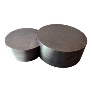 Steel Nesting Drum Coffee Tables, Gunmetal For Sale