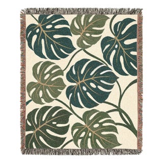 Monstera Leaf Botanical Woven Throw Blanket – 60 × 50 For Sale