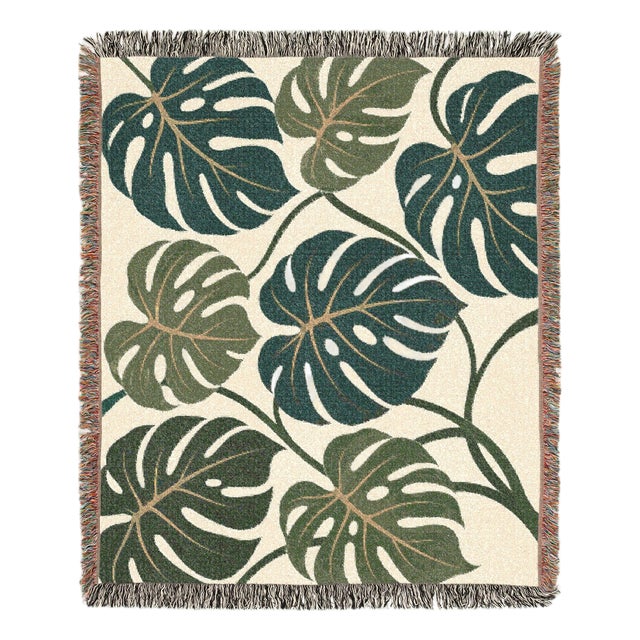 Monstera Leaf Botanical Woven Throw Blanket – 60 × 50 For Sale