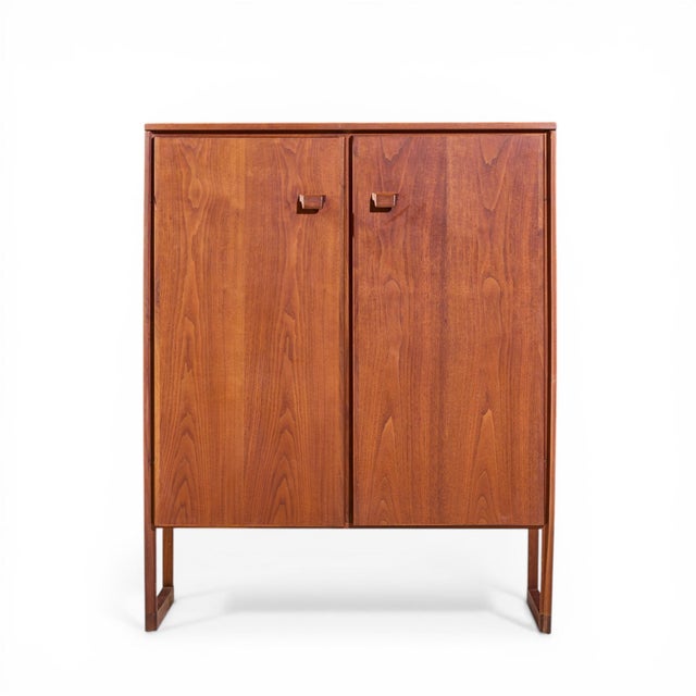Jens Risom Mid Century Walnut Sled Leg Armoire Cabinet This armoire measures: 44.5 wide x 19 deep x 55 inches high Good...
