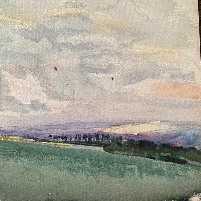 Paper Listed British Artist Bernard Harper Wiles 1883-1966 - Double Sided Landscape Watercolor Painting: The Hills of England For Sale - Image 7 of 8