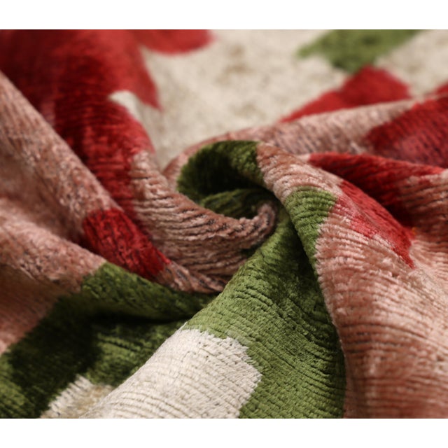 Green Hand-Knotted Silk Velvet Ikat Lumbar Pillow - 16x24 Ruby & Moss Green For Sale - Image 8 of 8