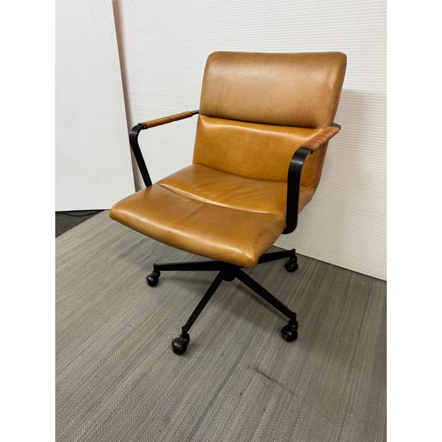 Mid-Century Modern West Elm Cooper Mid-Century Leather Swivel Office Chair For Sale - Image 3 of 12