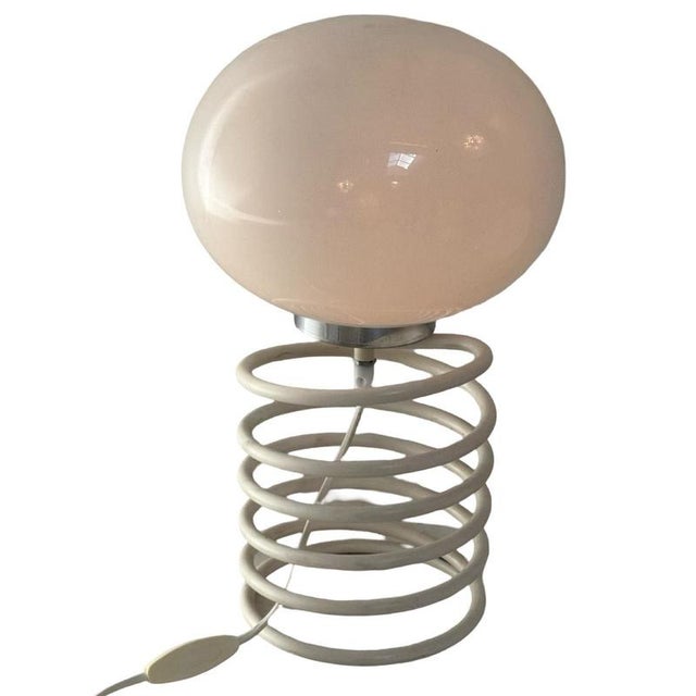 White Space Age Design Table Lamp in Opaline Glass Mounted on a Spiral Base by Ingo Maurer for Honsel For Sale - Image 8 of 9