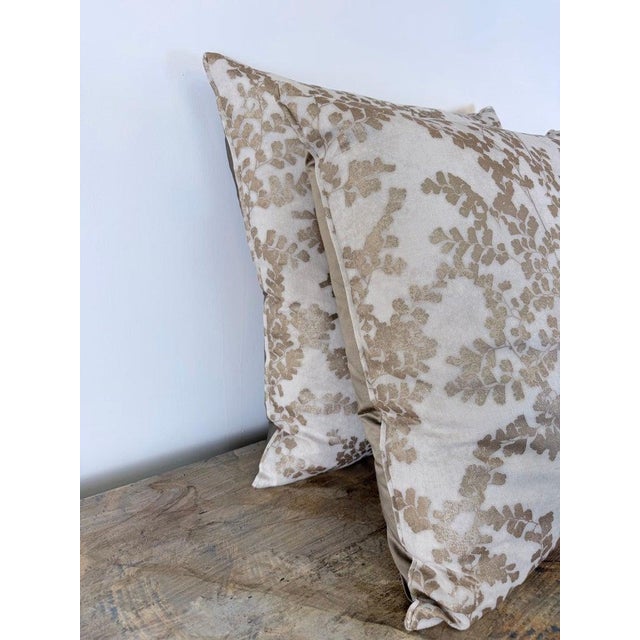 Pair of Custom White Pillows W/ Fern Botanical Design For Sale - Image 4 of 11