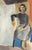 An oil on paper painting by the American artist Walter Stomps, Jr. (1929-2020). This abstract work depicts a woman with...