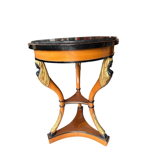 Brown 1960s Neoclassical-Style Tripod Accent Table With Marble Top For Sale - Image 8 of 9
