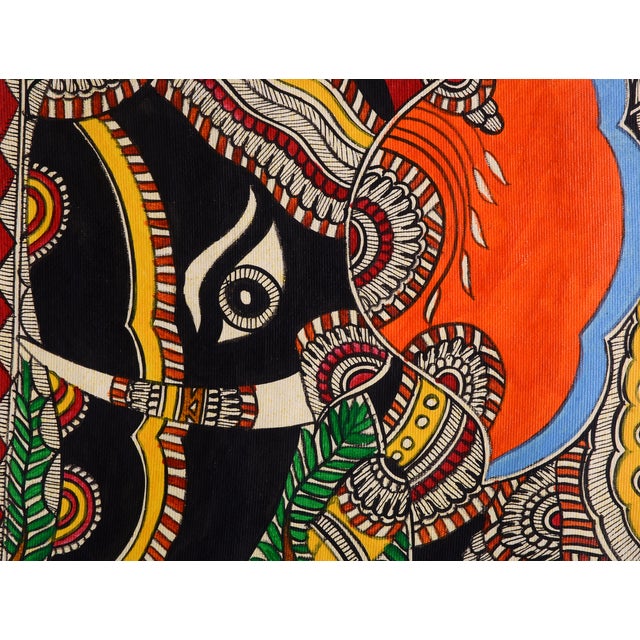 This striking hand-painted Madhubani painting by Mamta Devi, a recipient of the National Award in 2016, showcases the rich...