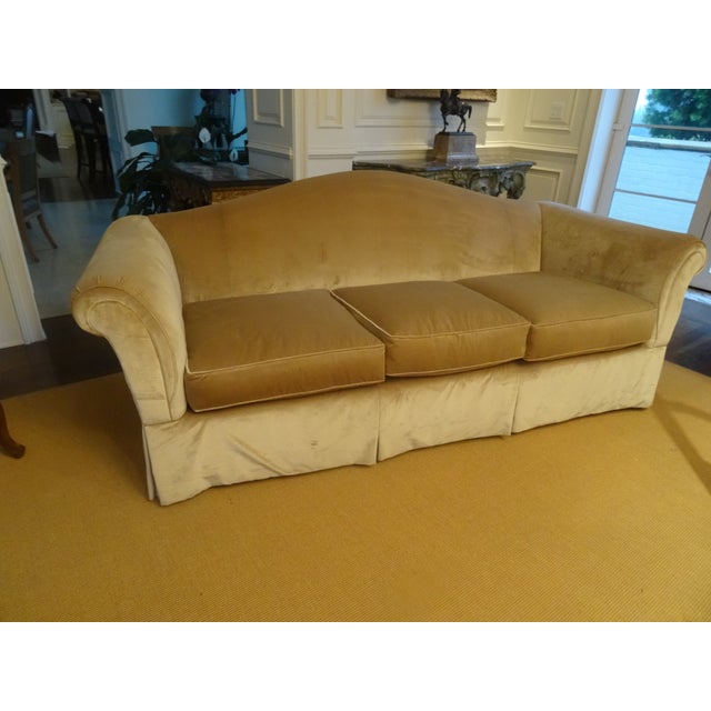 Traditional Custom Camel Back Sofa in New Silk Velvet by Jj Custom For Sale - Image 3 of 9