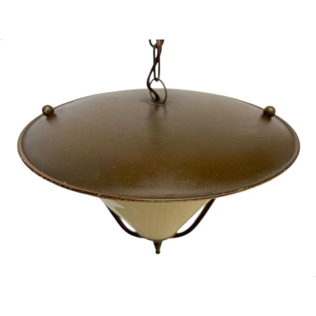 Metal Vintage Lantern Pendant Lamp in Conical Glass, 1950s For Sale - Image 7 of 9