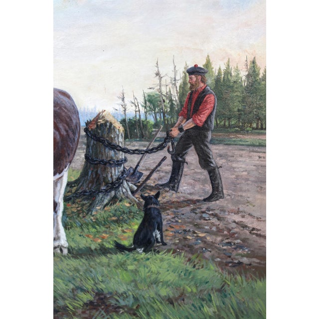 Realism Original Douglas Fales Oil Painting 1967, Oxen Team Pioneer Heritage Art For Sale - Image 3 of 8
