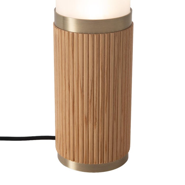 Beige 1980s Tambo Cylindro, 29" Accent Table Lamp, Natural Ash, Weathered Brass, Frosted Acrylic, Dimmer Switch For Sale - Image 8 of 9