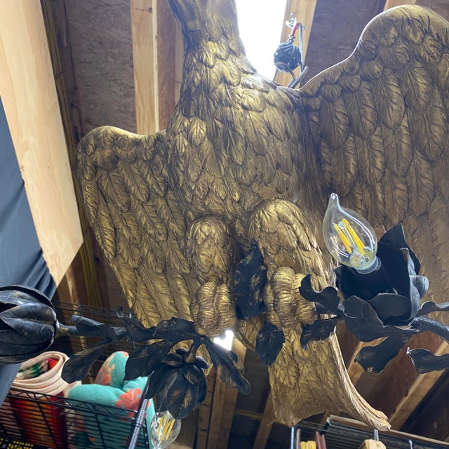 1900s Museum Quality Carved Gold Gilt Eagle Chandelier For Sale - Image 9 of 14