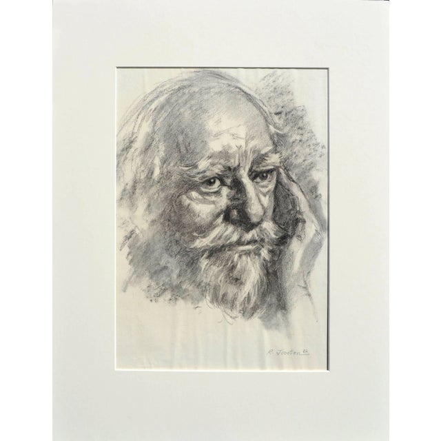 A portrait of an old man done in charcoal by California artist Ralph Edward Joosten (American, 1928-2009). Signed "R....