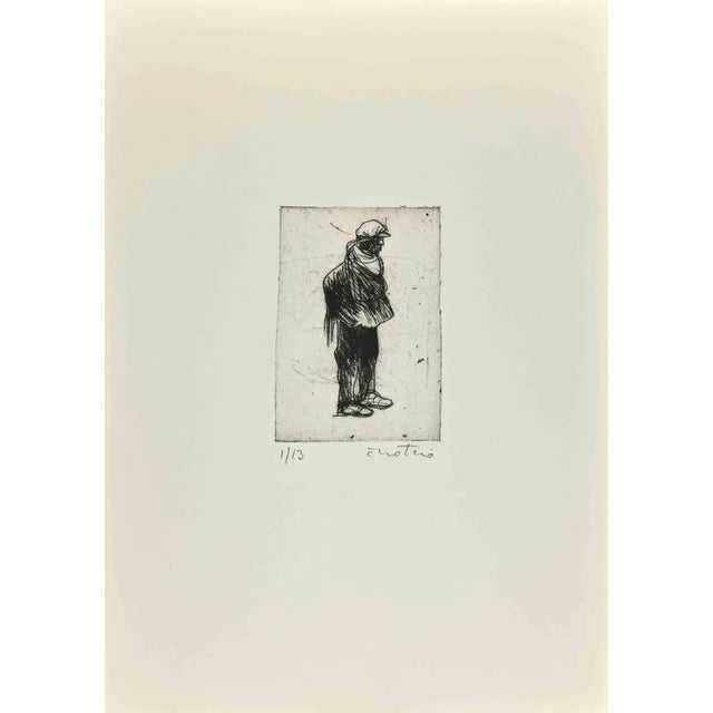 Calabrian is an Etching realized by Enotrio Pugliese in 1963. Limited edition of 13 copies numbered and signed by the...
