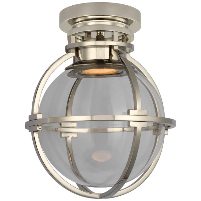 Chapman & Myers for Visual Comfort Signature Gracie 10" Captured Globe Flush Mount in Polished Nickel with Clear Glass For Sale