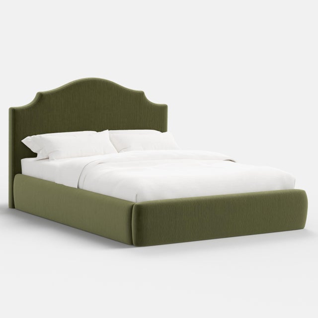 Tori Platform Bed in Moss Slub Velvet, Full/Double For Sale