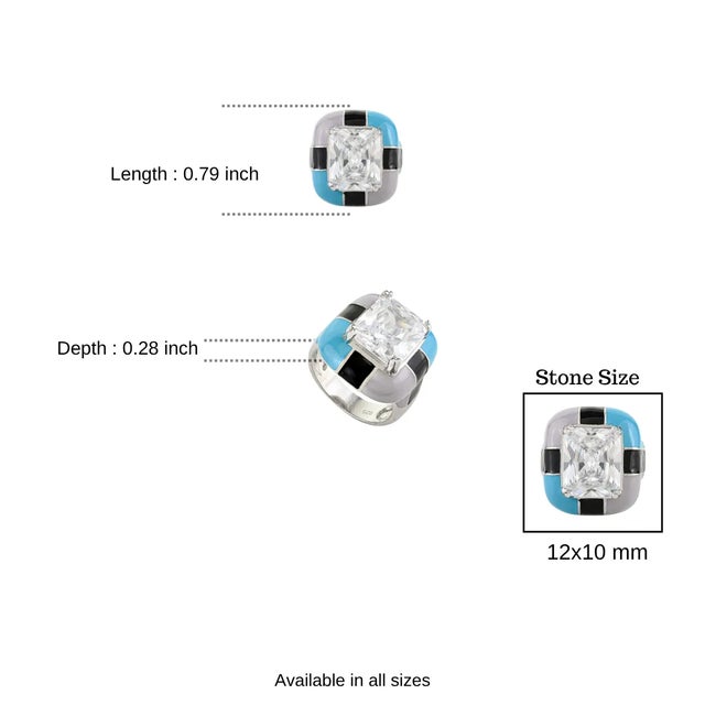 Sparkling Sterling Silver Enamel & Crystal Unisex Statement Ring by Carat&her- Size 8 For Sale - Image 9 of 12