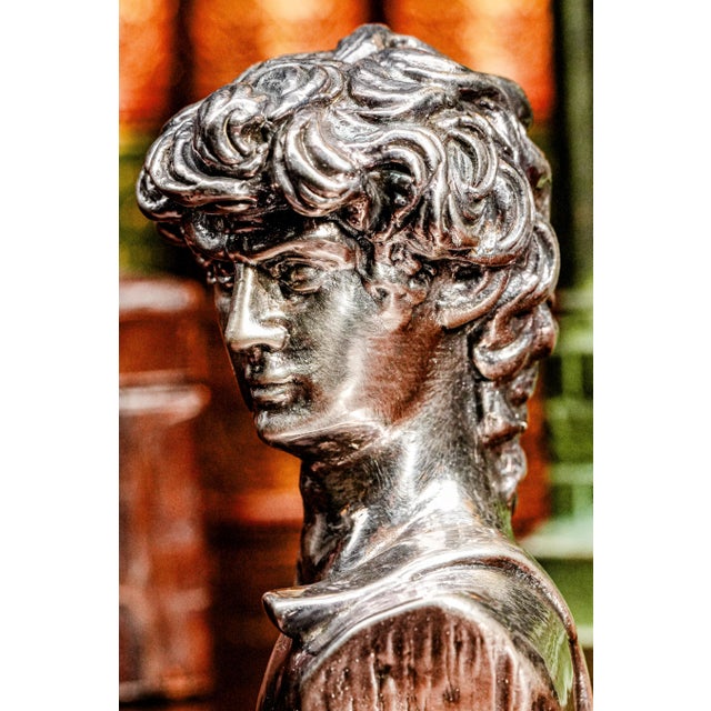 High Relief Vintage Silver Metal Miniature Michelangelo David Art Bust Statue Sculpture Italy Home Decor For Sale In New York - Image 6 of 12