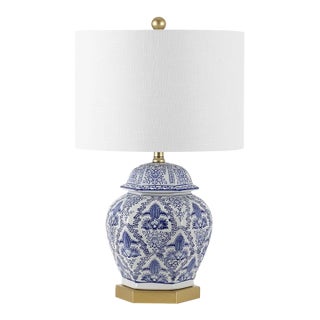 Vinatge Blue White Ceramic Chinoiserie Table Lamp For Sale