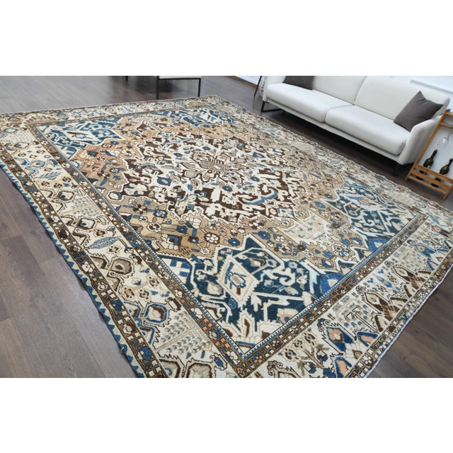 Coffee 1970s Vintage Persian Handmade Wool Cotton Brown Area Rug For Sale - Image 8 of 11