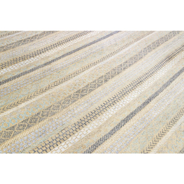 Textile Modern Apadana's Safi Collection Handmade Stripe Designed Wool Rug For Sale - Image 7 of 11