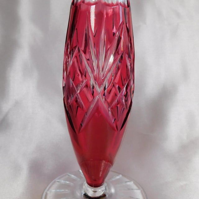 Glass 1950s Pink Cut to Clear Footed Vase For Sale - Image 7 of 7