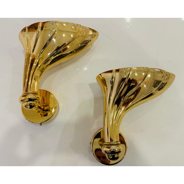 Metal Pair of Fratelli Martini 1980 Polished Bronze Italian Wall Lamps For Sale - Image 7 of 10