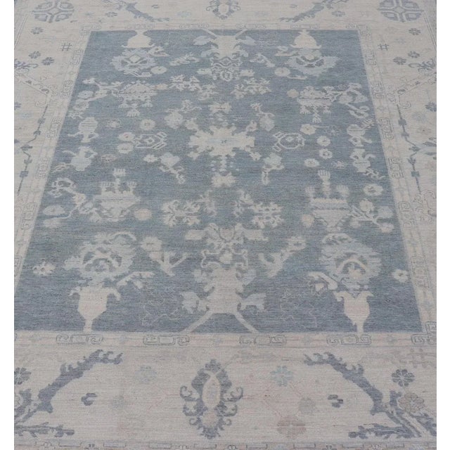 Modern Large Modern Oushak Rug With Muted Tones of Blue Gray and Cream For Sale - Image 3 of 12