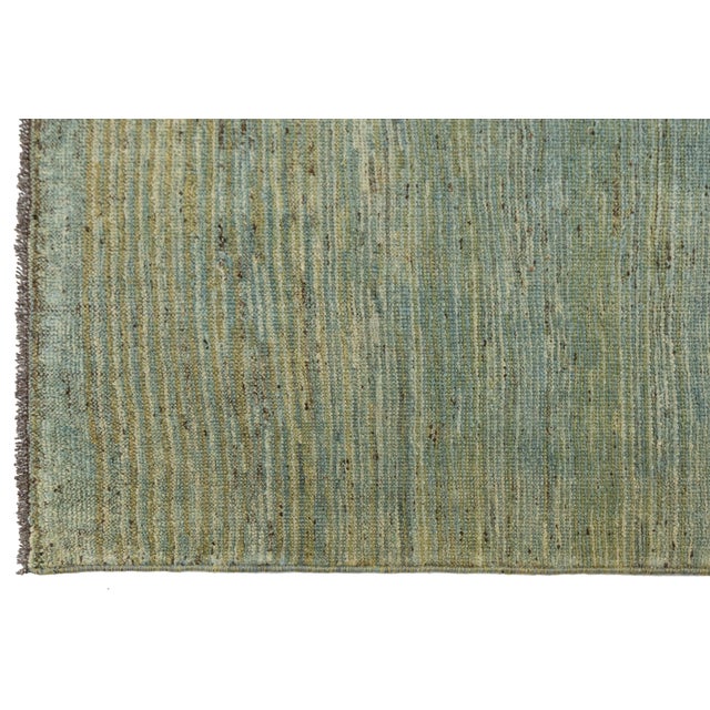 Textile Modern Hand-Knotted Gabbeh Wool Rug – Variegated Teal & Sage Abrashed Design For Sale - Image 7 of 8