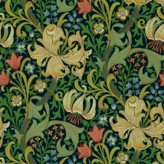 Morris & Co Golden Lily Wallpaper in Indigo For Sale
