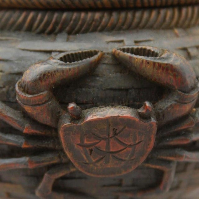 Antique Japanese Carved Wood Crab Basket Okimono, Meiji-Taishō Period For Sale - Image 10 of 13