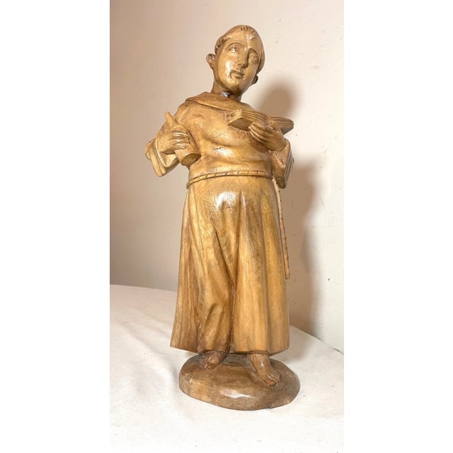 1940s 1940s Hand Carved Wood Folk Art Friar Monk Statue Sculpture Religious Figure For Sale - Image 5 of 11