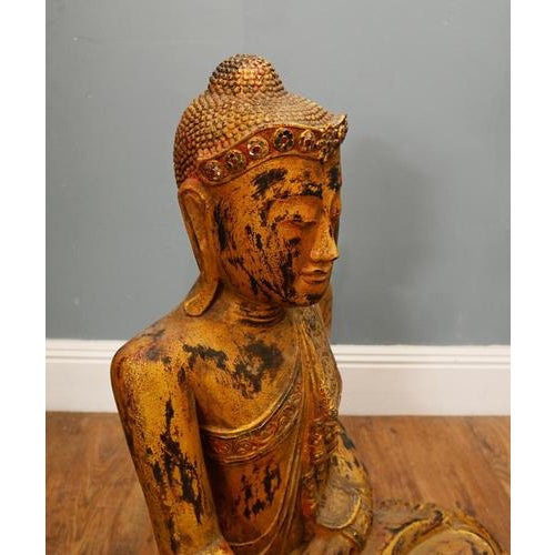 Nepalese Buddhist Meditating Sculpture in Carved Wood For Sale - Image 10 of 11