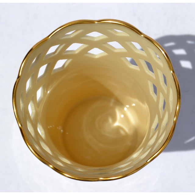 Vintage Lenox Wicker Collection 6 Inch Lattice Fine Bone Ceramic Vase 24k Gold Trim For Sale - Image 14 of 15