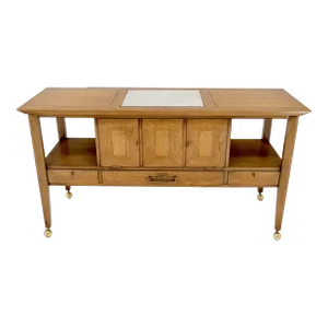 Travertine Fliptop Insert Drop Front Door 3 Drawers Server Credenza Console
