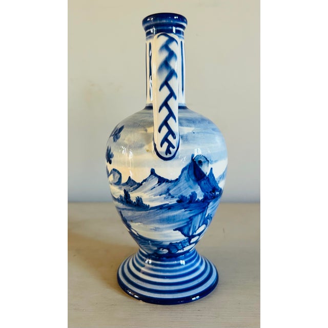 1950s Vintage Mid Century Marmaca Blue & White Hand Painted Pottery Vase For Sale - Image 5 of 8