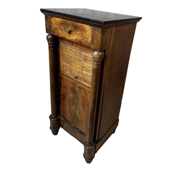 Empire Marble Wooden Bedside Table For Sale