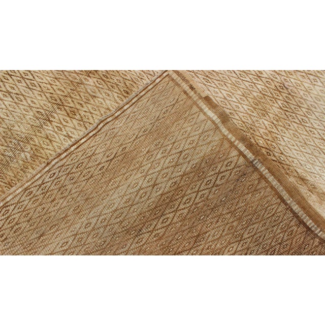 Vintage Turkish Oushak Konya Rug With Tan & Brown Diamond Pattern, Ivory Accents For Sale - Image 4 of 7