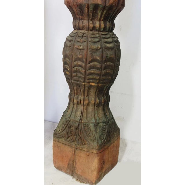 Antique Orient Hand-Carved Wooden Pillar Column, Swat Valley Pakistan, 1890s For Sale - Image 10 of 11